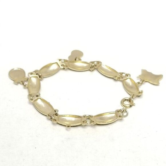 Vintage Black and Gold Tone Damascene Panel Charm Bracelet, Estate - Picture 3 of 6